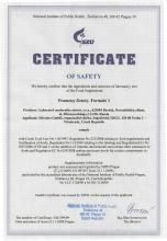 Certificate of safety<br>Prameny Čistoty. Formule 1 Food supplement Paracleanse, Formule 1, 2, 3 (Trigelm), 90 capsules + 200 g